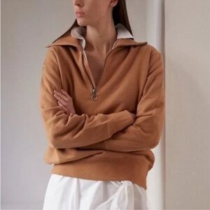 NWT |THAKOON  Ribbed Collar Terry Lined Quarter Zip Pullover Camel XS